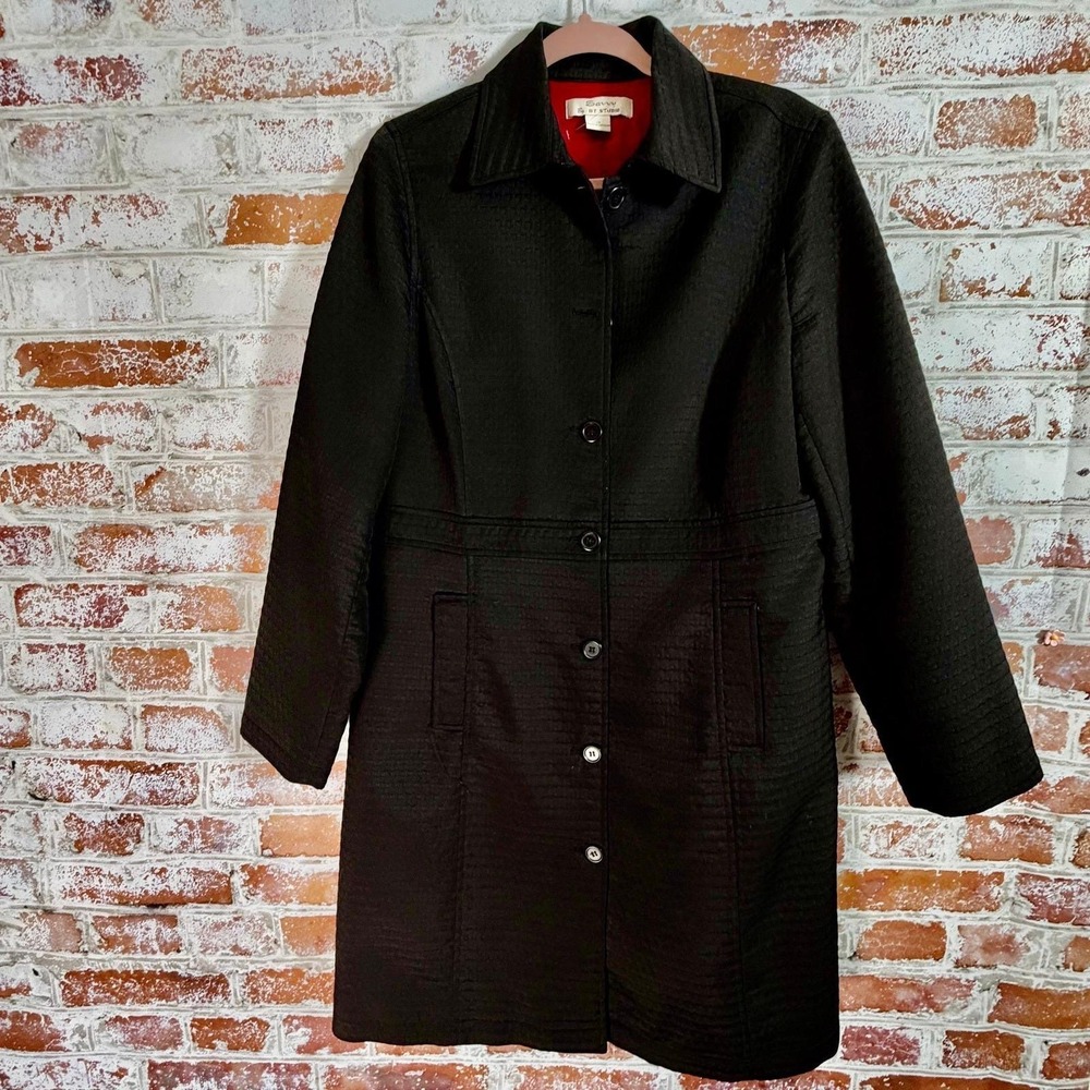 Savvy By DT Studio Trench Coat Womens‎ 12 Black Vintage Classy Business Career